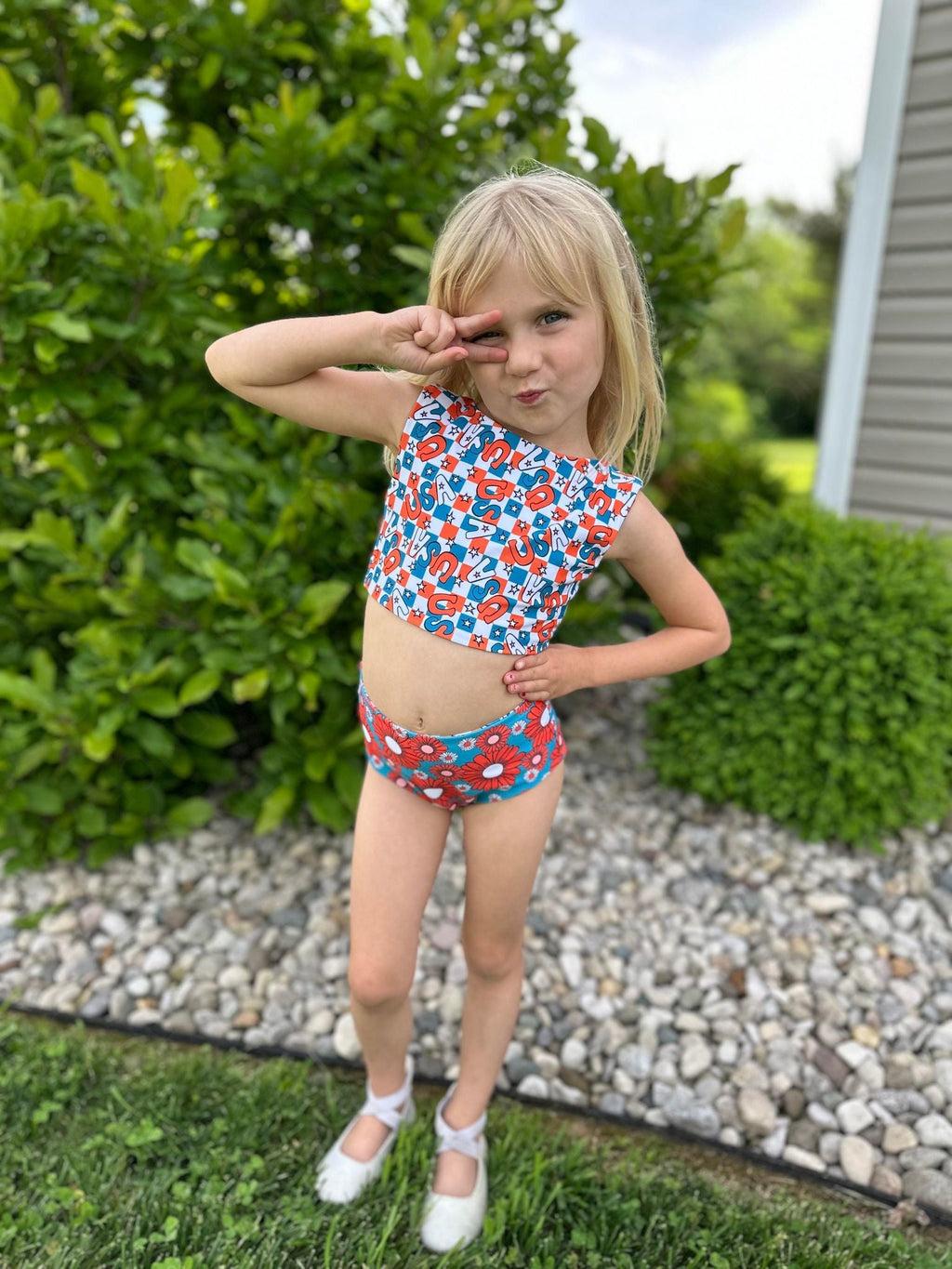 PREORDER KID: The USA & Flower Reversible Girl's Swim 5.20.24 osym