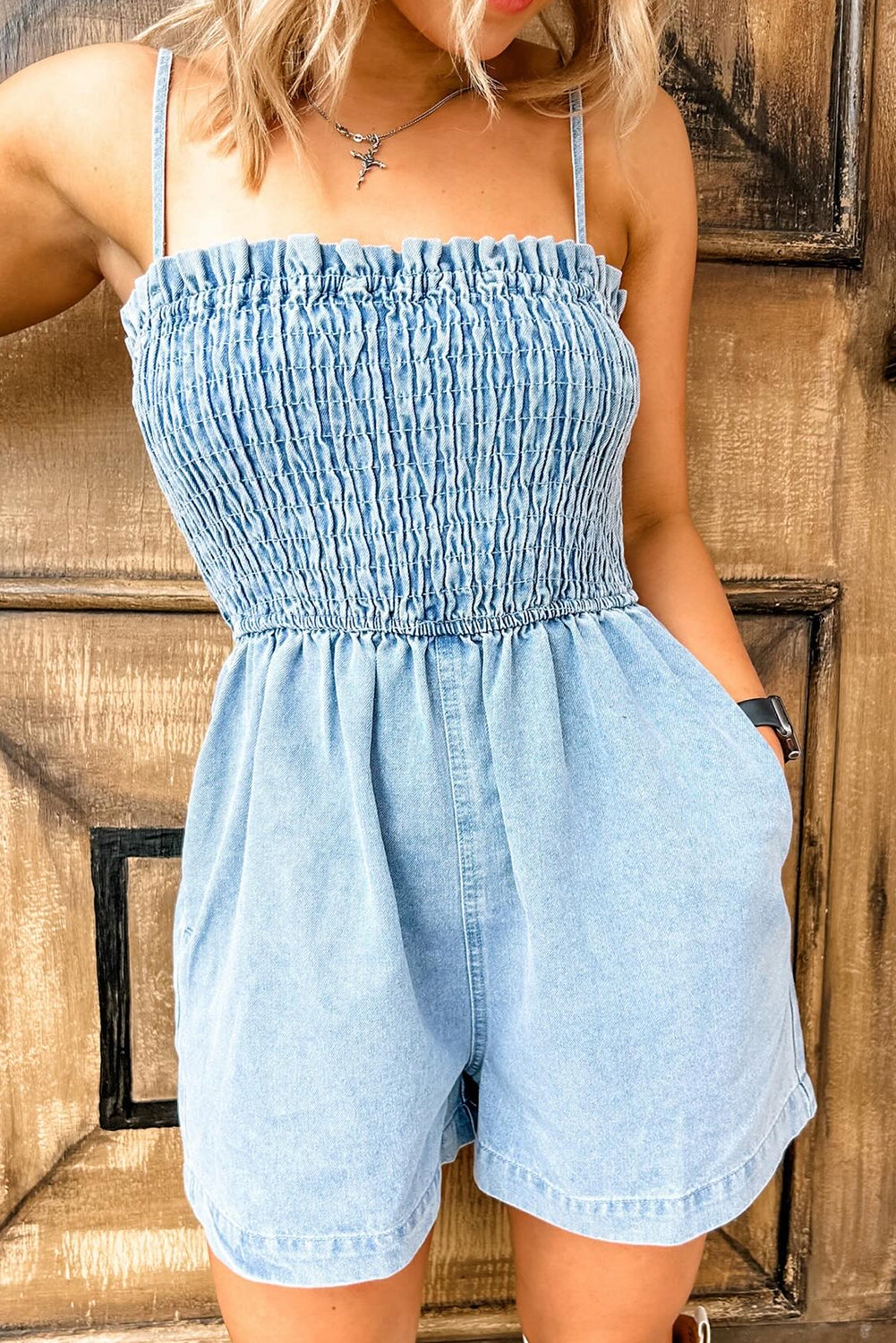 Beau Blue Smocked Denim Romper LT