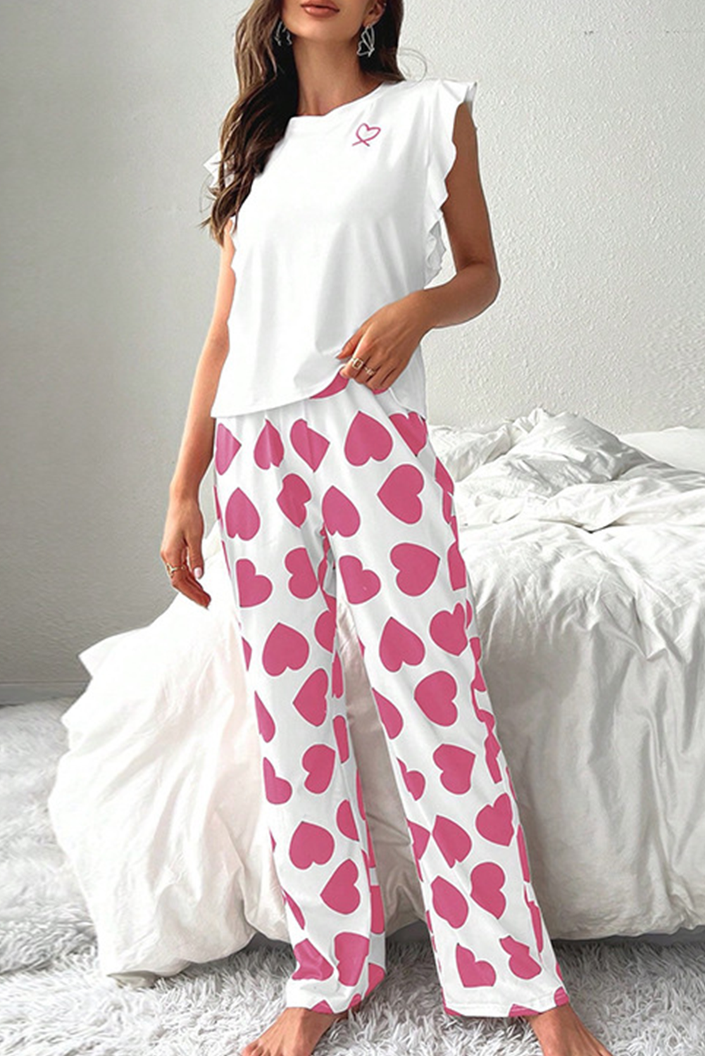 Ruffled Heart Print Lounge Set February.