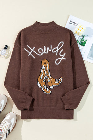 Brown "Howdy" Boot Graphic Sweater LT