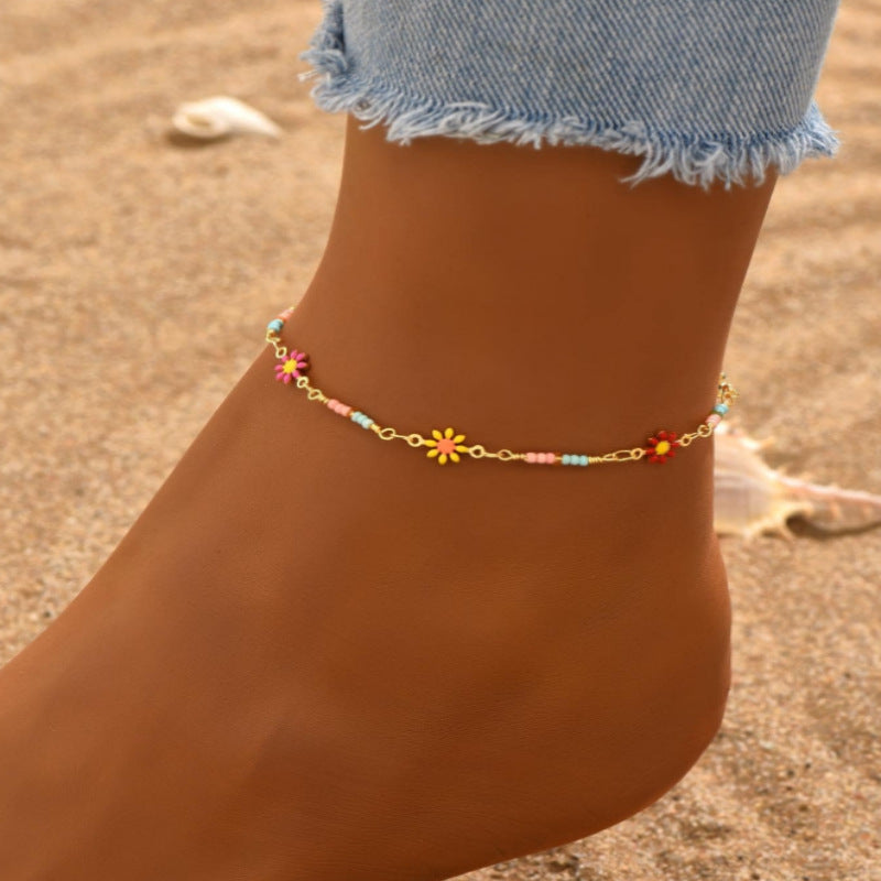 Summer Beaded Daisy Anklet