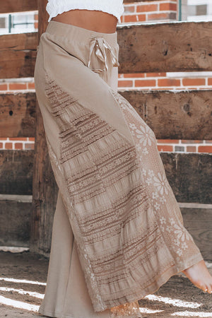 Beige Boho Patchwork Wide Leg Pants LT