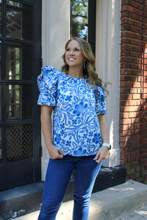 Blue/White Puff Blouse RTS