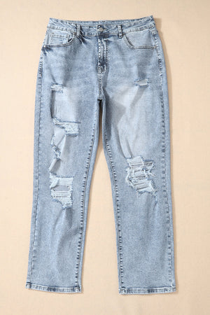 Sky Blue Light Wash Frayed Denim Jeans LT