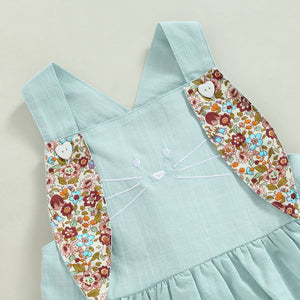 RTS: Linen Bunny Dress or Onesie Bunny Tail with Floral Removeable Ears-