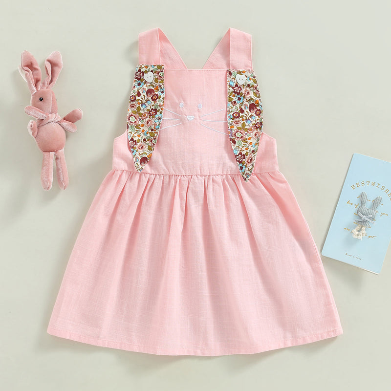 RTS: Linen Bunny Dress or Onesie Bunny Tail with Floral Removeable Ears-