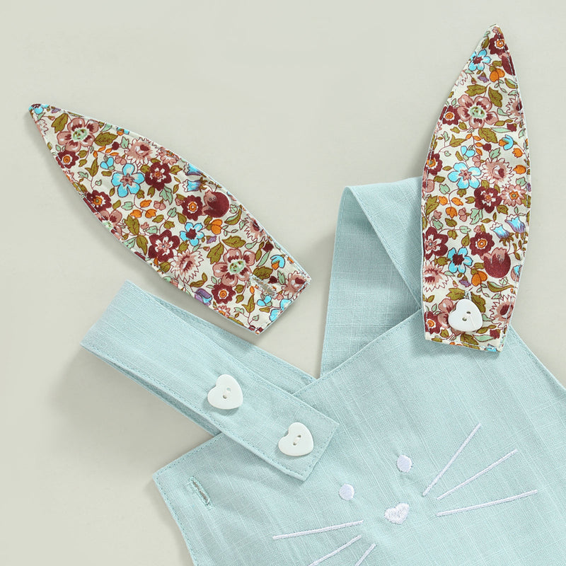 RTS: Linen Bunny Dress or Onesie Bunny Tail with Floral Removeable Ears-