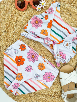 RTS: Retro flower and stripes kids reversible swim-