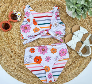 RTS: Retro flower and stripes kids reversible swim-