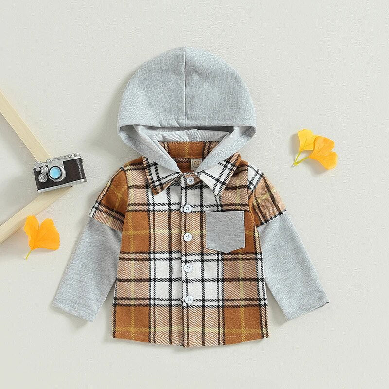 RTS: The Brady Hooded Plaid Onesie and Shirt-