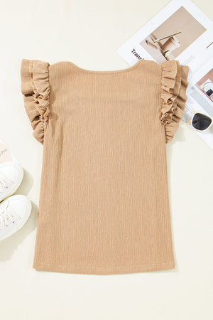 Khaki Tiered Ruffled Sleeve Textured Top LT