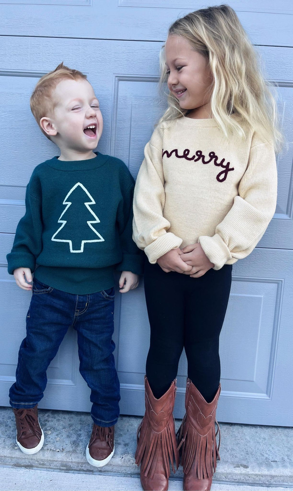 RTS: Rope Embroidered Merry Sweaters (adult and kid)!