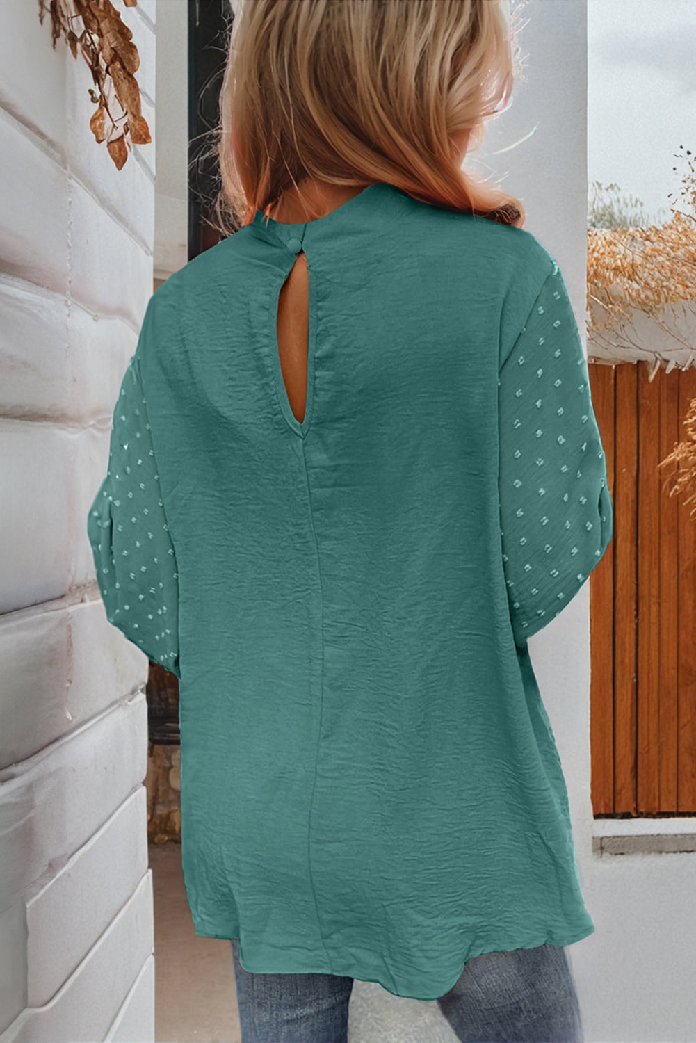 Teal Dot Balloon Sleeve Blouse LT