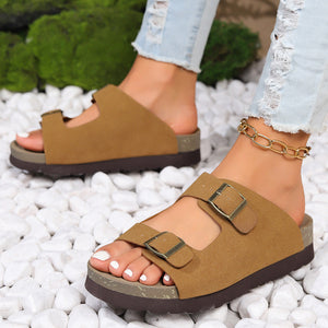 RTS: Buckle and Suede Sandal-