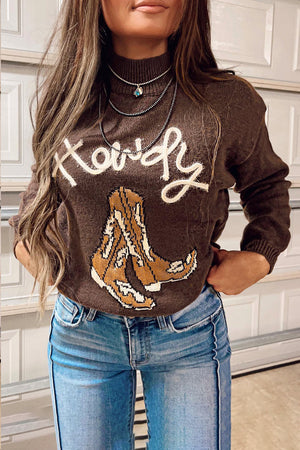 Brown "Howdy" Boot Graphic Sweater LT