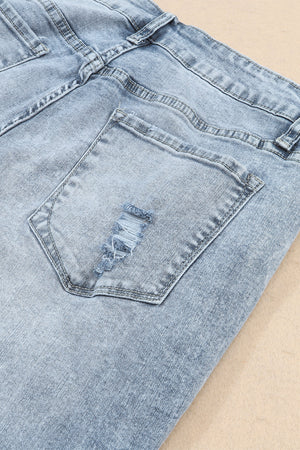 Sky Blue Light Wash Frayed Denim Jeans LT