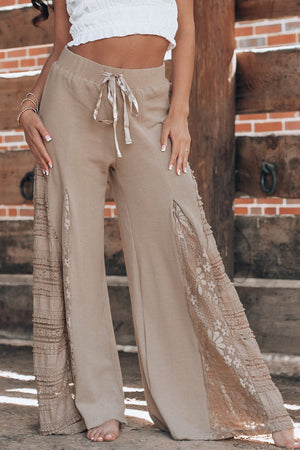 Beige Boho Patchwork Wide Leg Pants LT