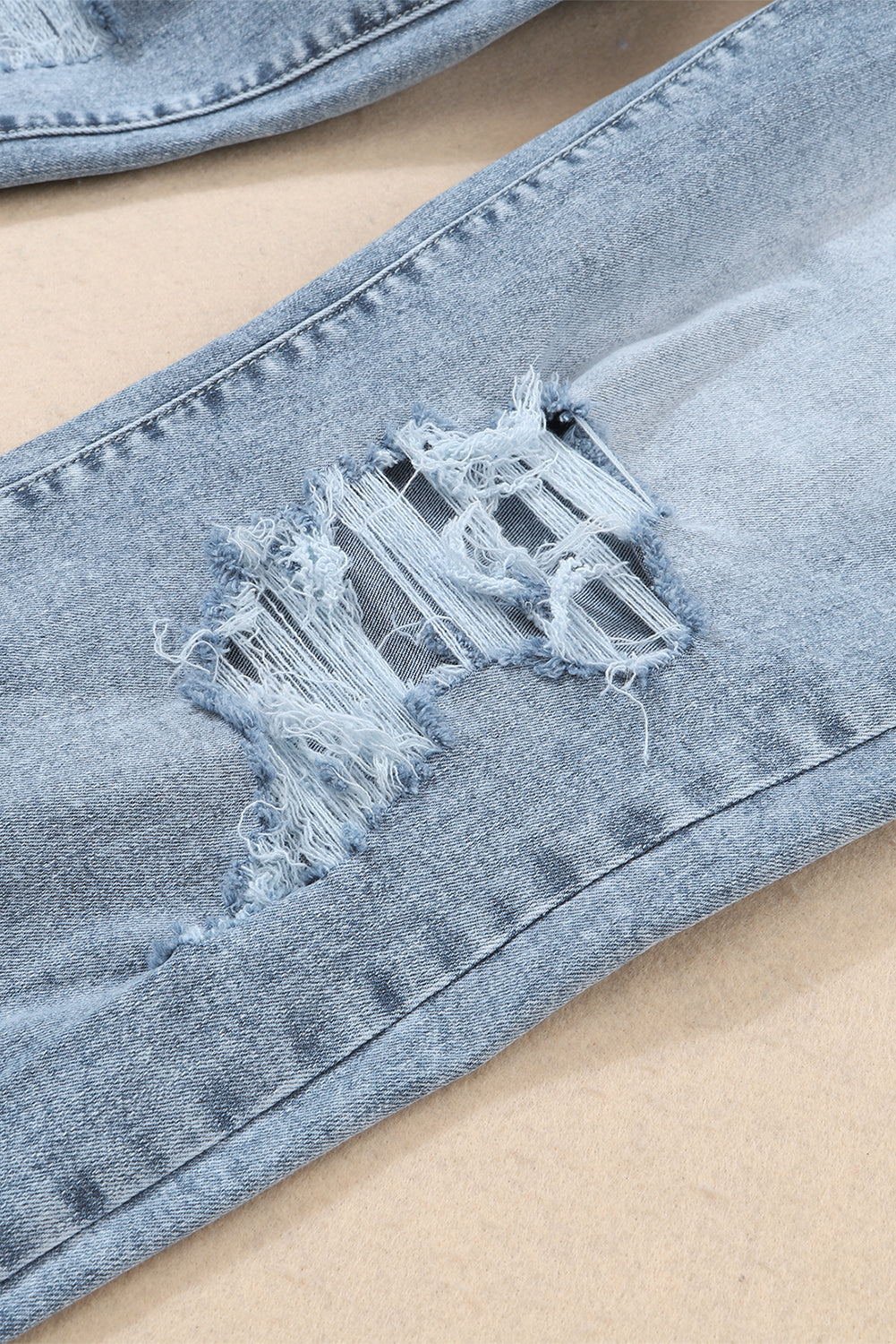 Sky Blue Light Wash Frayed Denim Jeans LT