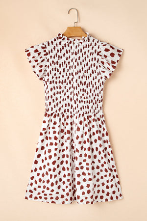 Brown Abstract Smocked Mini Dress LT