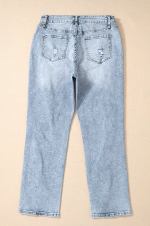 Sky Blue Light Wash Frayed Denim Jeans LT