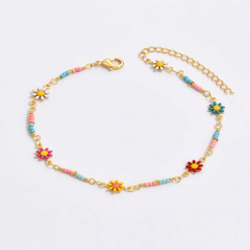 Summer Beaded Daisy Anklet