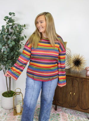 Crochet Striped Rainbow Top RTS