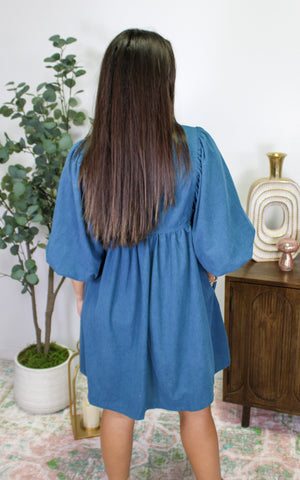 Blue Corduroy Dress RTS