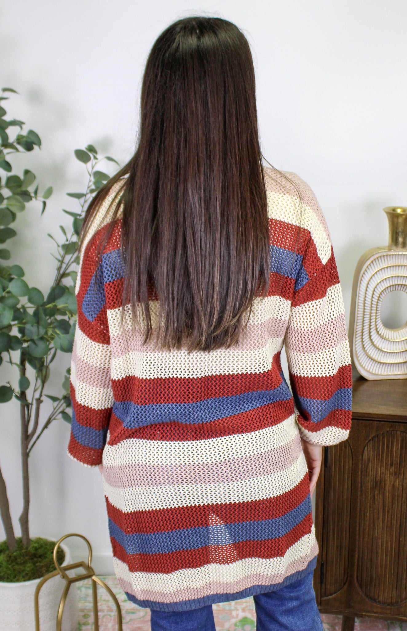 Red and Blue Striped Cardigan RTS