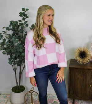 Pink Checkered Sweater RTS