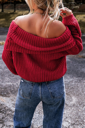 Red Off the Shoulder Sweater RTS