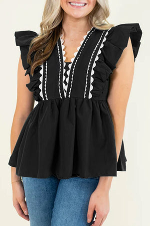 Black Contrast RicRac Blouse February.