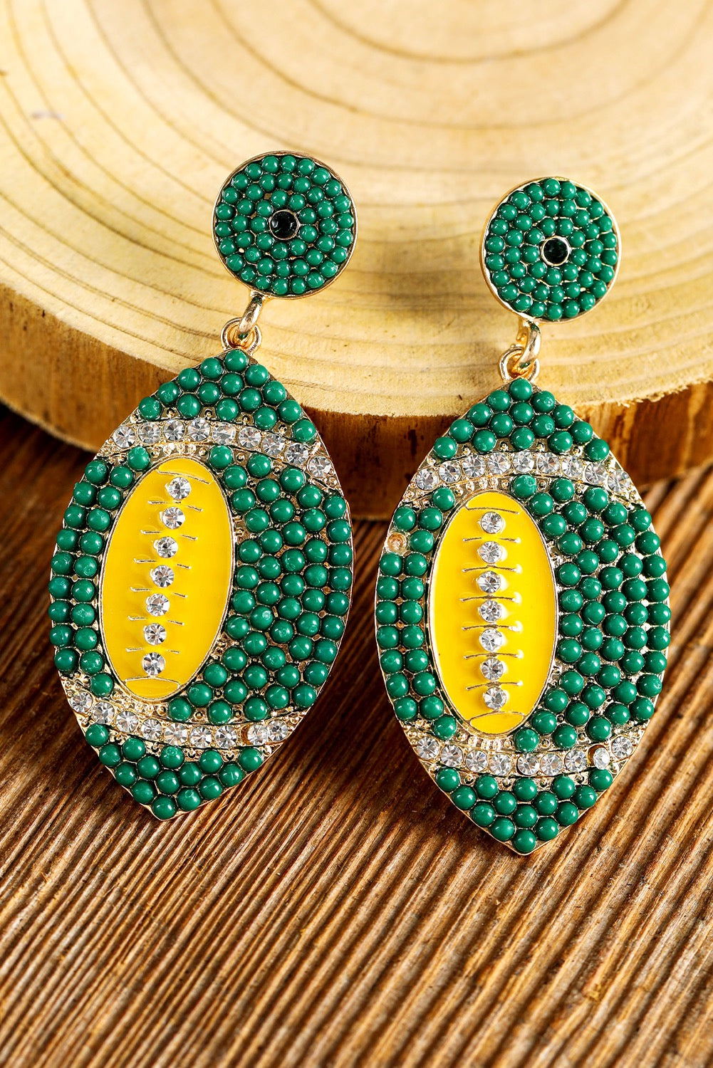 Green Football Earrings RTS