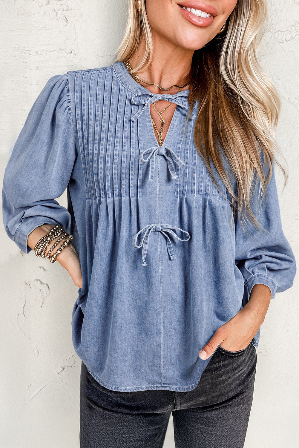 Denim Bow Blouse LT