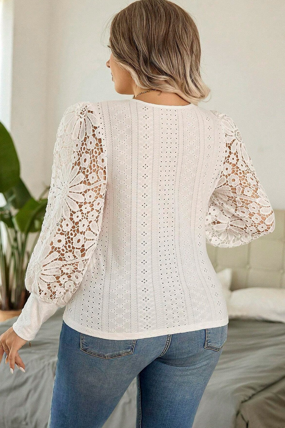 White Floral Lace Plus Size Blouse December.