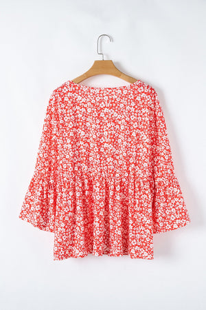 Red Floral Plus Size Blouse LT