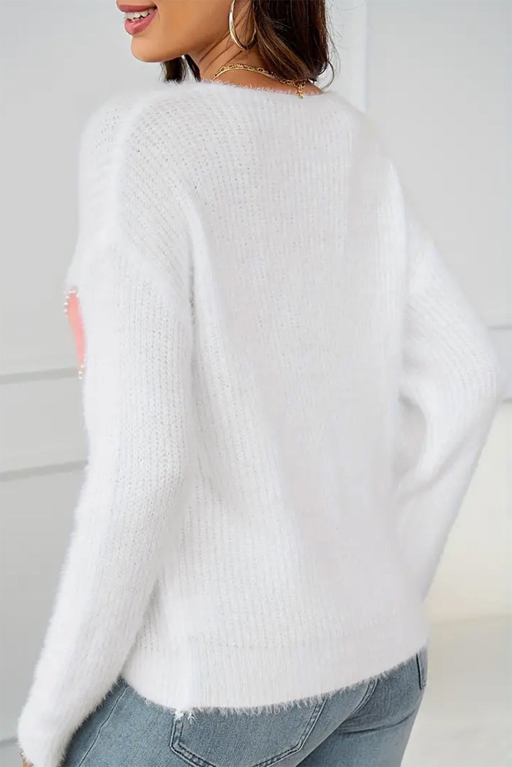 White with Pink Pearl Sweater LT