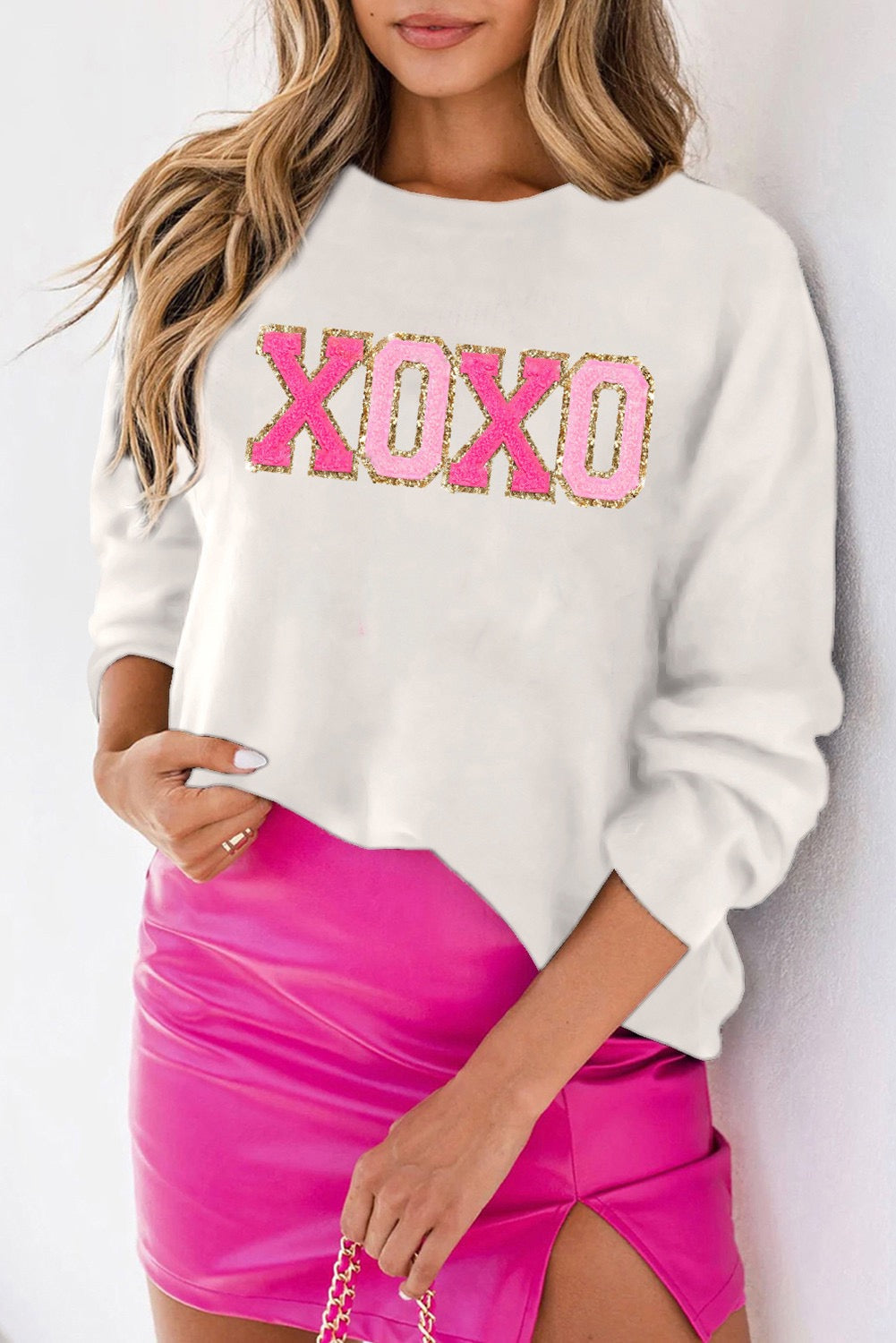 White XOXO Chenille Sweater December.