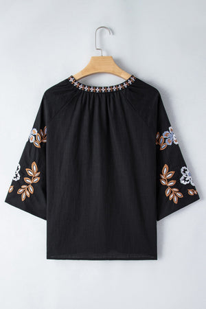 Black Floral Embroidered Blouse LT