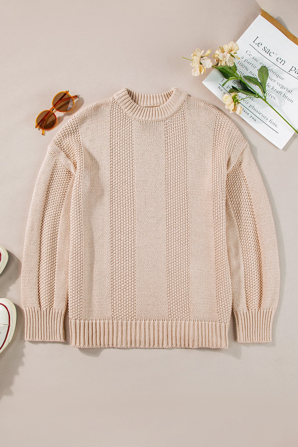 Beige Cable Knit Sweater January.