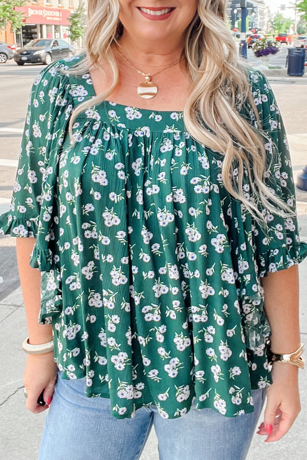 Green Floral Plus Size Blouse January.