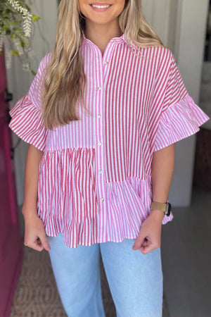 Pink Striped Ruffle Shirt February.