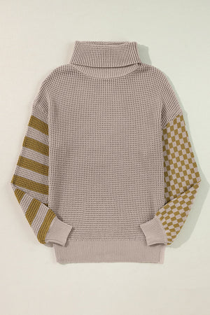 Brown Patterned Colorblock Sweater January.