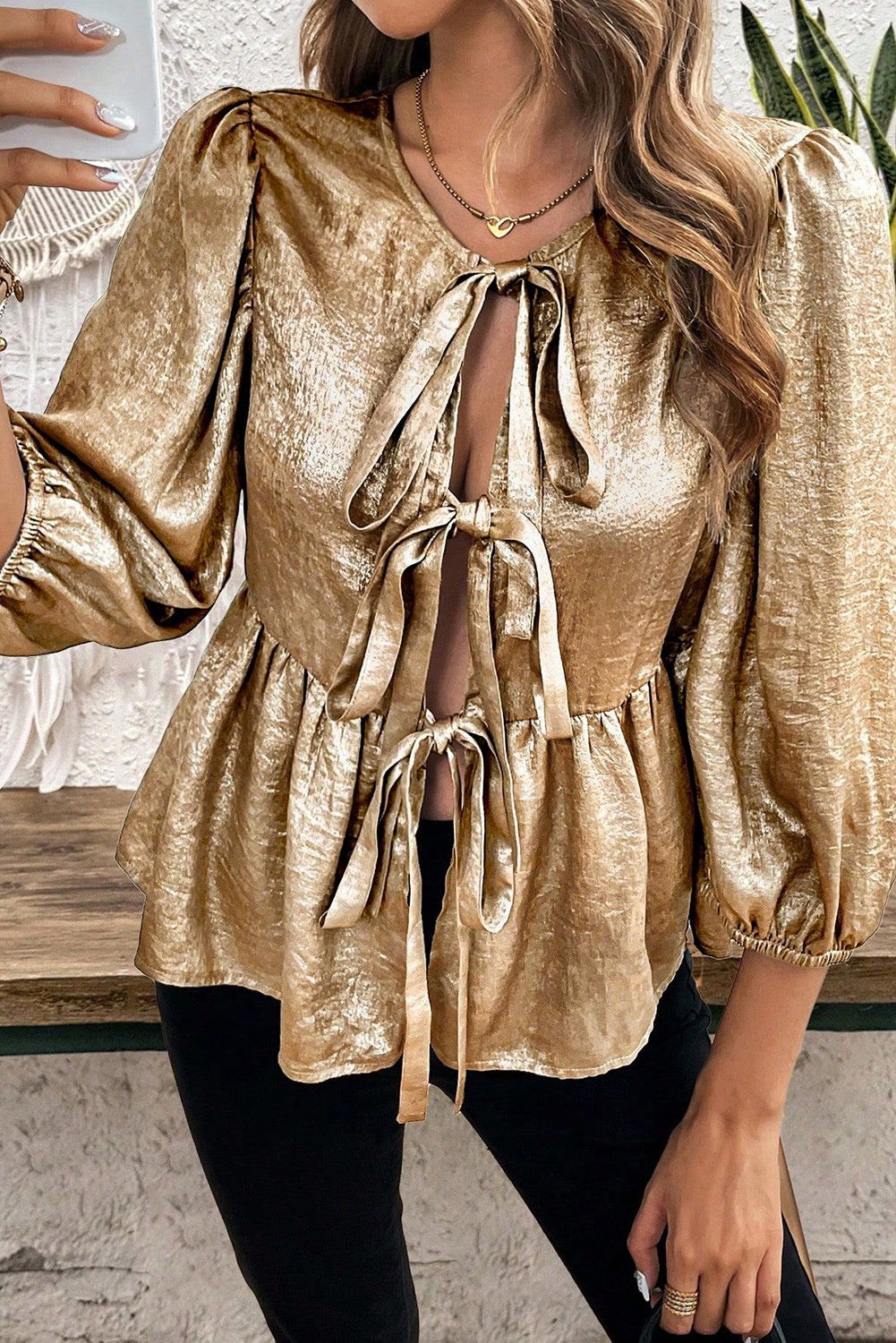 Gold Bow Tie Blouse January.