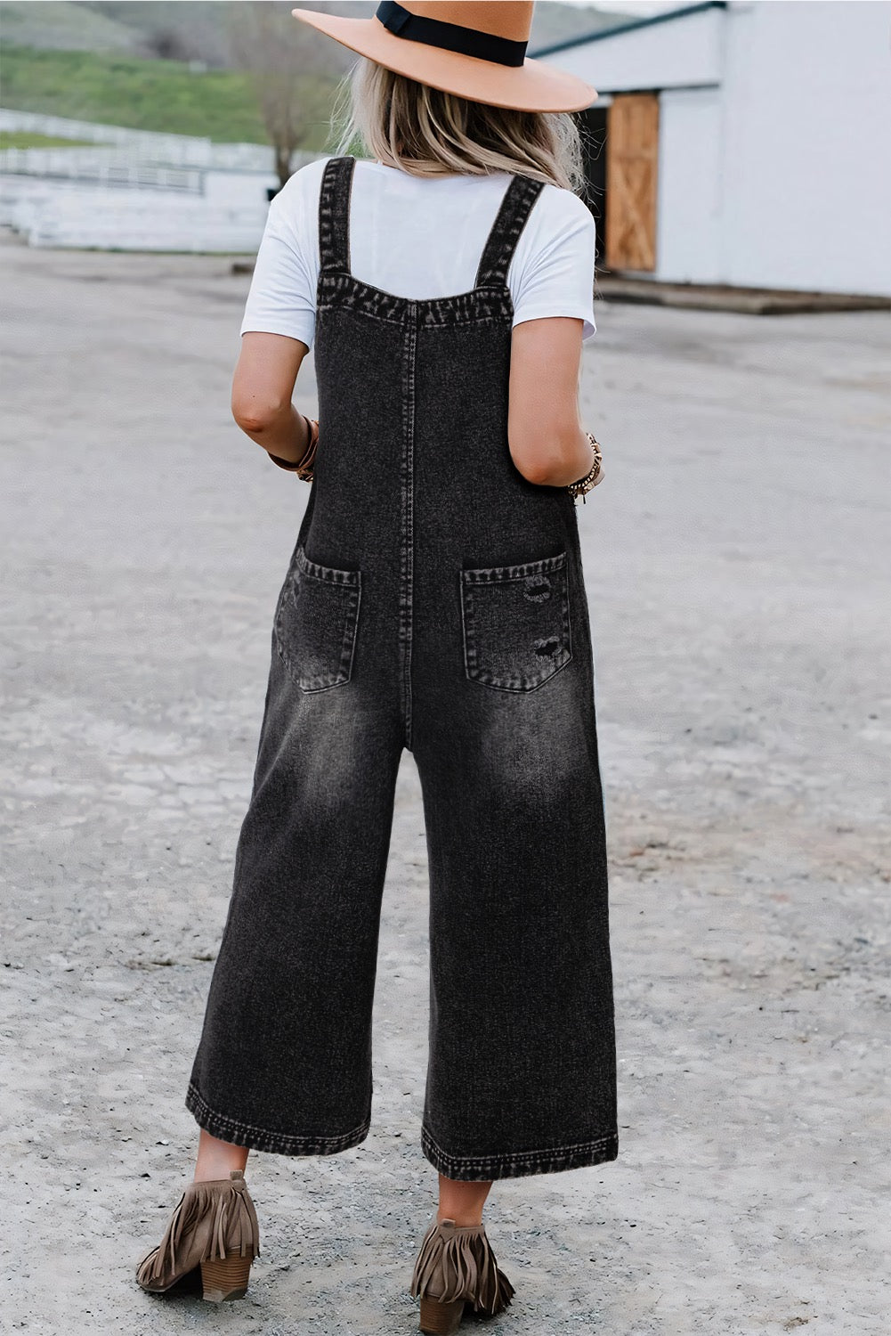 Black Distressed Overalls January.