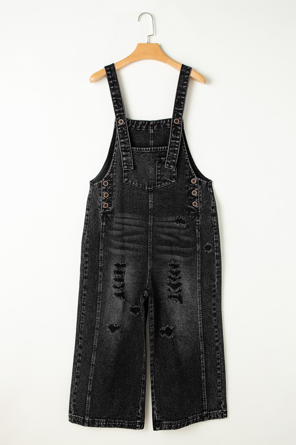 Black Distressed Overalls January.