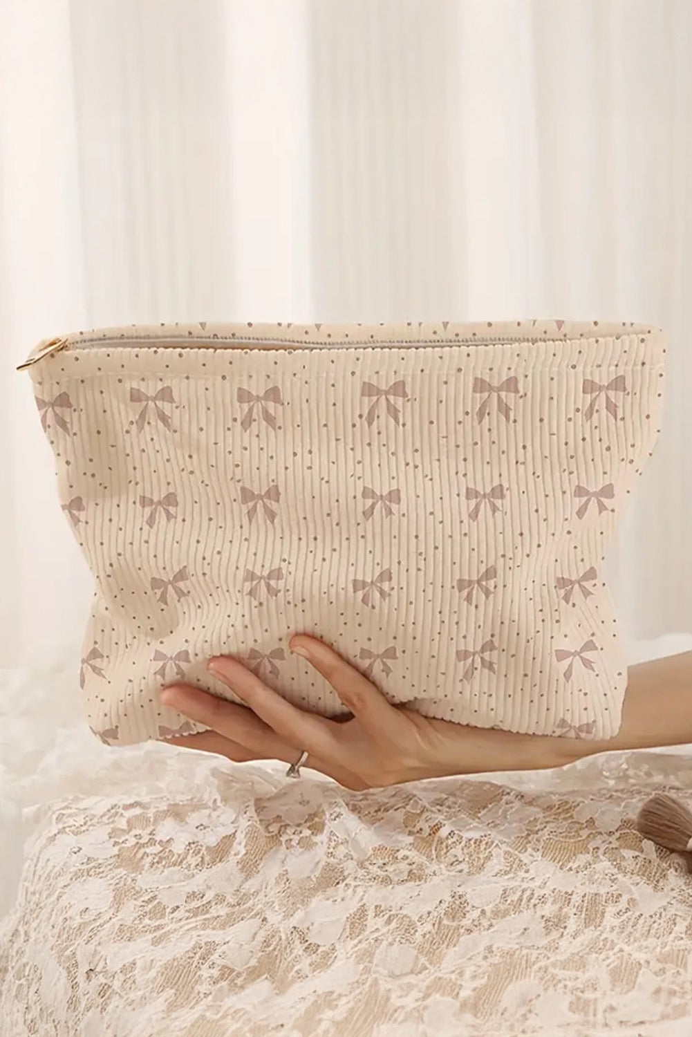 Beige Bow Cosmetic Pouch LT