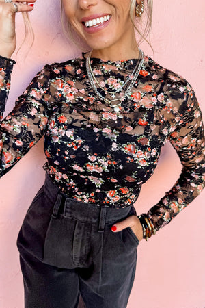 Black Floral Mesh Top LT