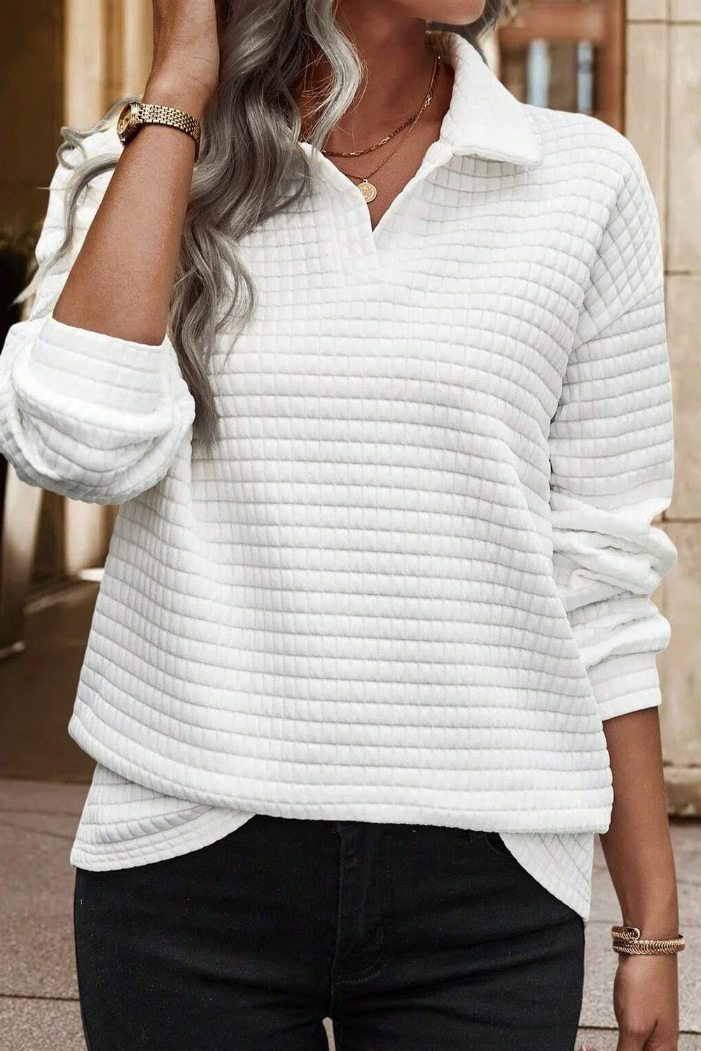 White Quilted Pullover January.