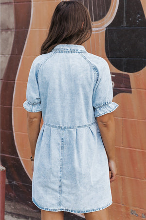 Ruffle Button Up Denim Dress January.