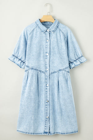 Ruffle Button Up Denim Dress January.